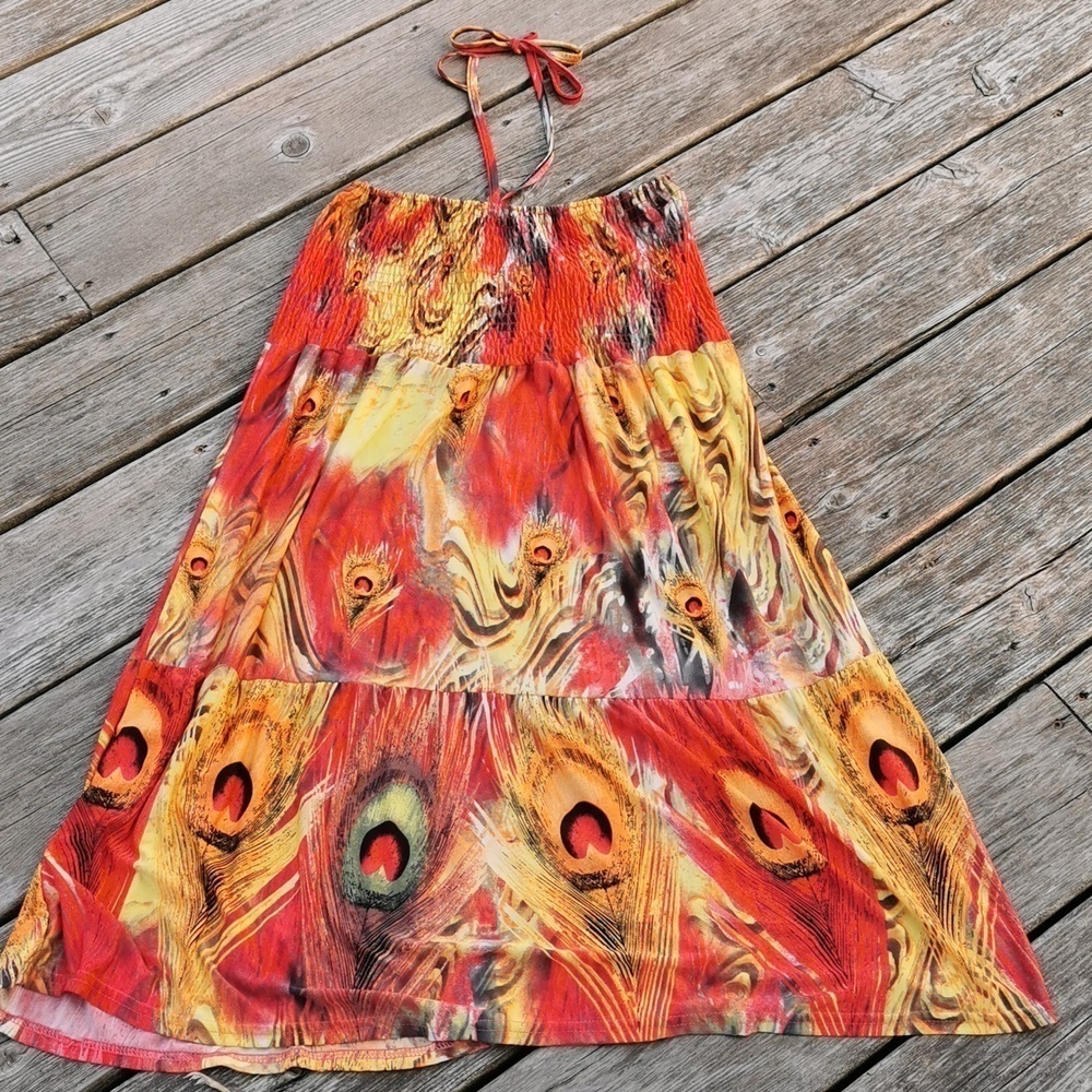 DJ Production Peacock halter sundress. Size Medium. EUC